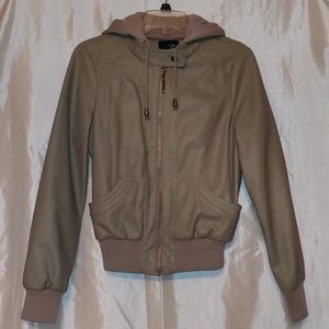 Faux Leather Jacket with Removeable Hood